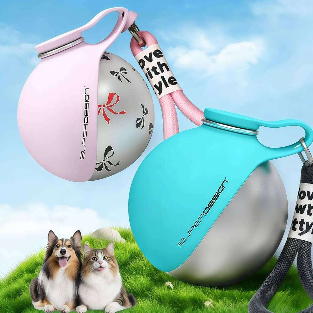 2-in-1 Portable 285ML Stainless Steel&Silicon Leak-Proof Compact Dog Outside Travel Water Bottle for Small Dogs