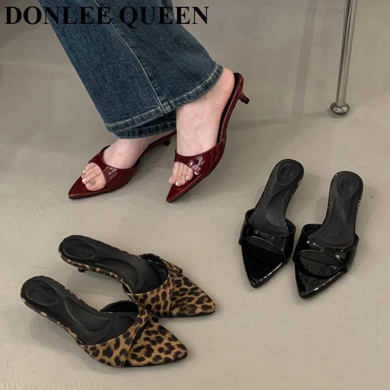 New Brand Low Heels Slippers Women Slip On Slide Elegant Mule Shoes Fashion Leopard Print Sandal Leisure Slipper Sandalias Mujer Z260330