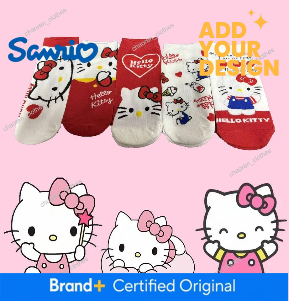 Designer 1/5 Pairs Of Sanrio Hello Kitty Cartoon Anime Cute Mid-Calf Socks For Women