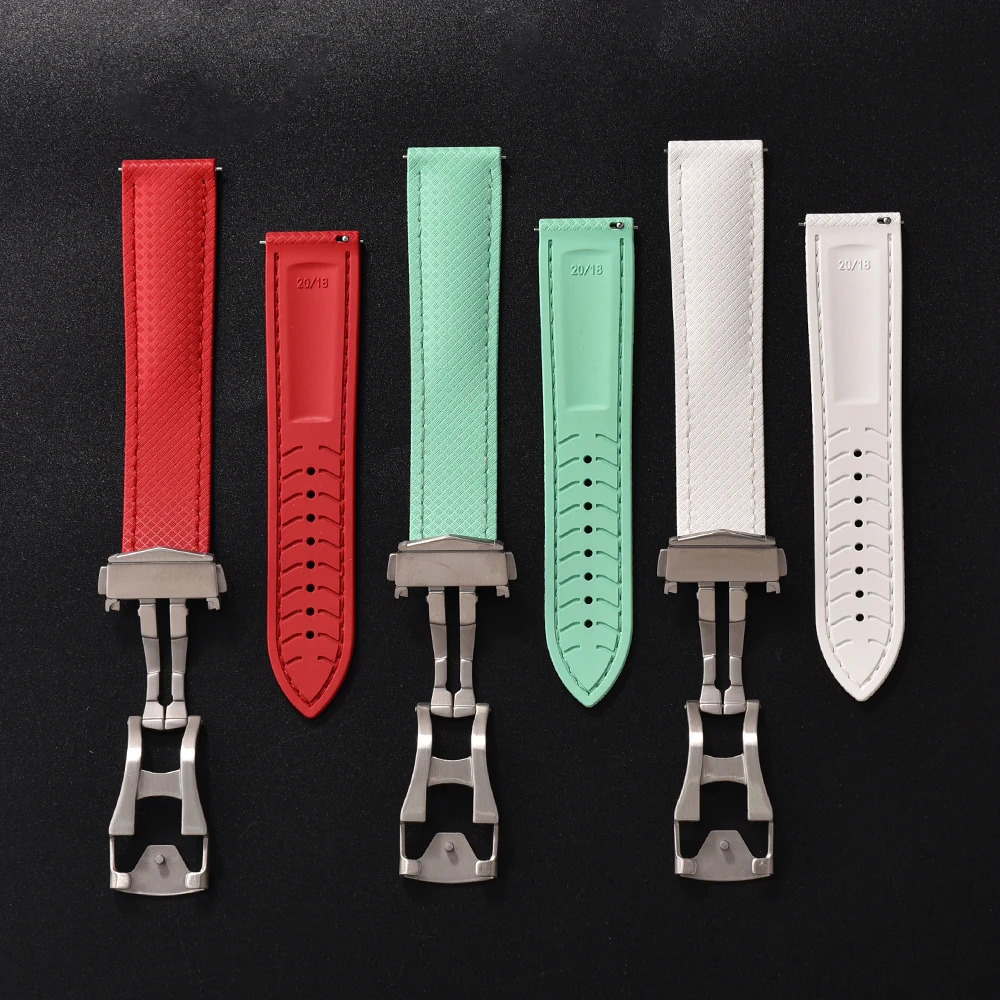 JUELONG Original Soft FKM Rubber Watch Strap 20mm 22mm Tropical Texture Perfect Fit Flat End Universal Quick Release Watch Strap 260324