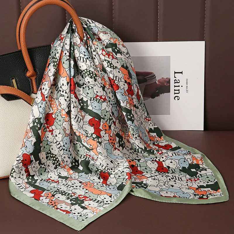 Luxury Print Satin Silk Square Scarf for Women Shawl Hijab Neckerchief Female Hair Ribbon Headband Fashion Wrap Bandana 2023 New Z260330