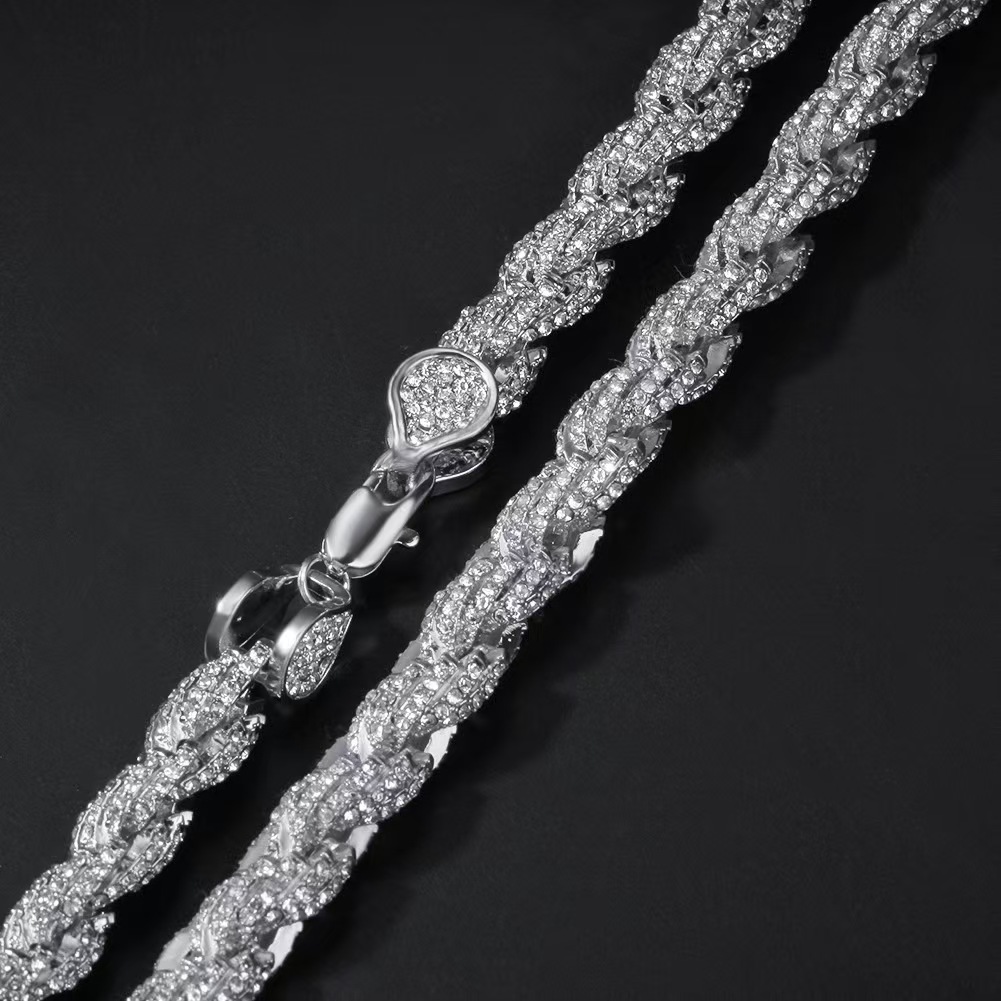 European and American fashion hip-hop necklace - 9mm twisted chain with gold-set diamonds, Meyermi chain, high-end men's neck accessory