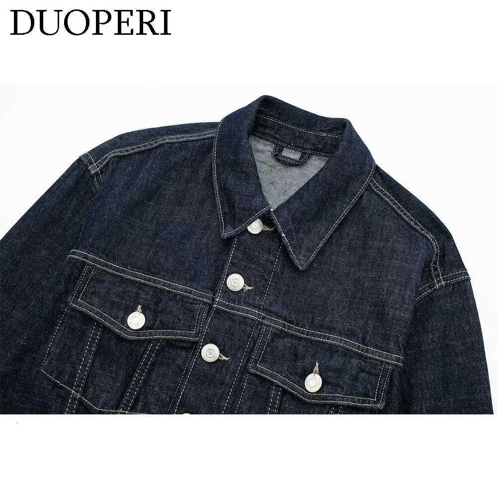 DUOPERI Women Fashion Denim Blue Single Breasted Jacket Lapel Neck Long Sleeves With Pockets Female Chic Lady Casual OutwearT260328