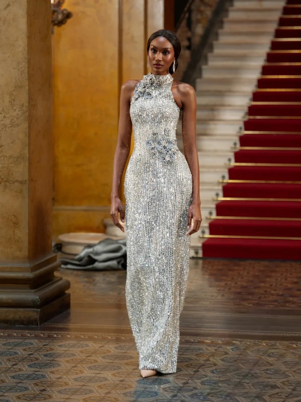 Unique Rhinestone Mermaid Evening Dresses High Neck Prom Dress with Shawl Sleeveless Slim Fit Customized Party Gown Vestidos De Noche Plus Size