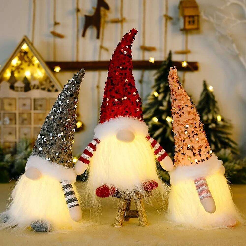 Glowing Knitted Gnome Doll with Led Night Light 30CM Christmas Decorations Home Xmas Tree Decor Navidad New Year 2025 Gift