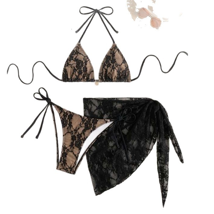 Bikini Swimsuit Three-piece Set Ins Style Sexy Lace Womens Strap Swimsuit Women