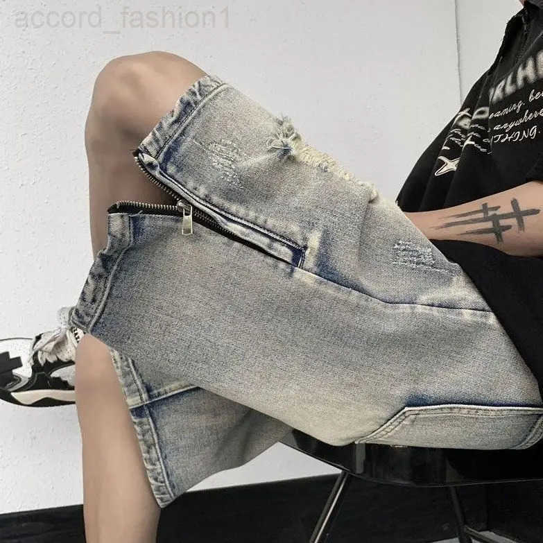 Mens High Street Ripped Denim Versatile Loose and Handsome Shorts H260330