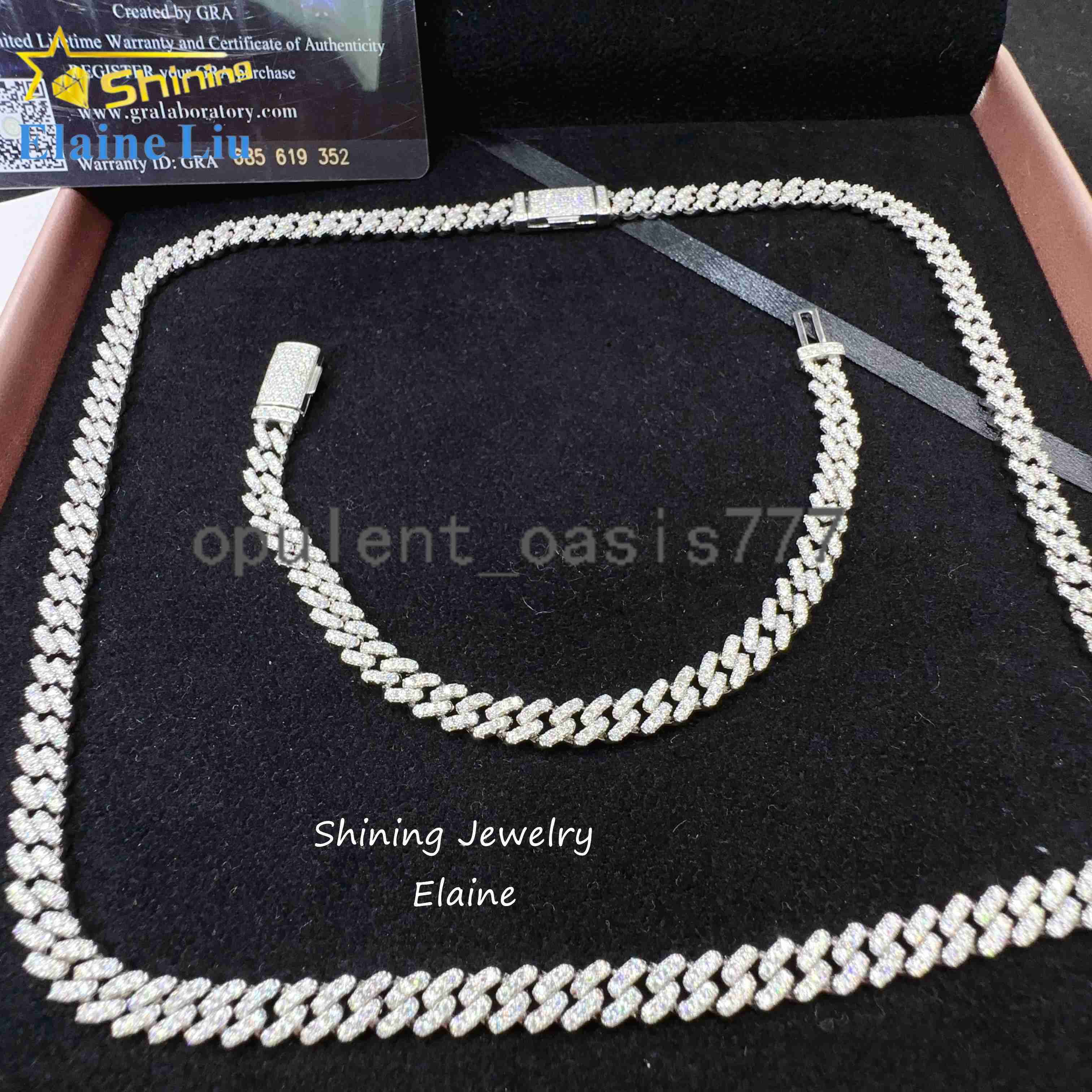 Luxury Fine Jewelry 925 Sterling Silver Vvs Moissanite Custom Hip Hop Cuban Link Chain Moissanite