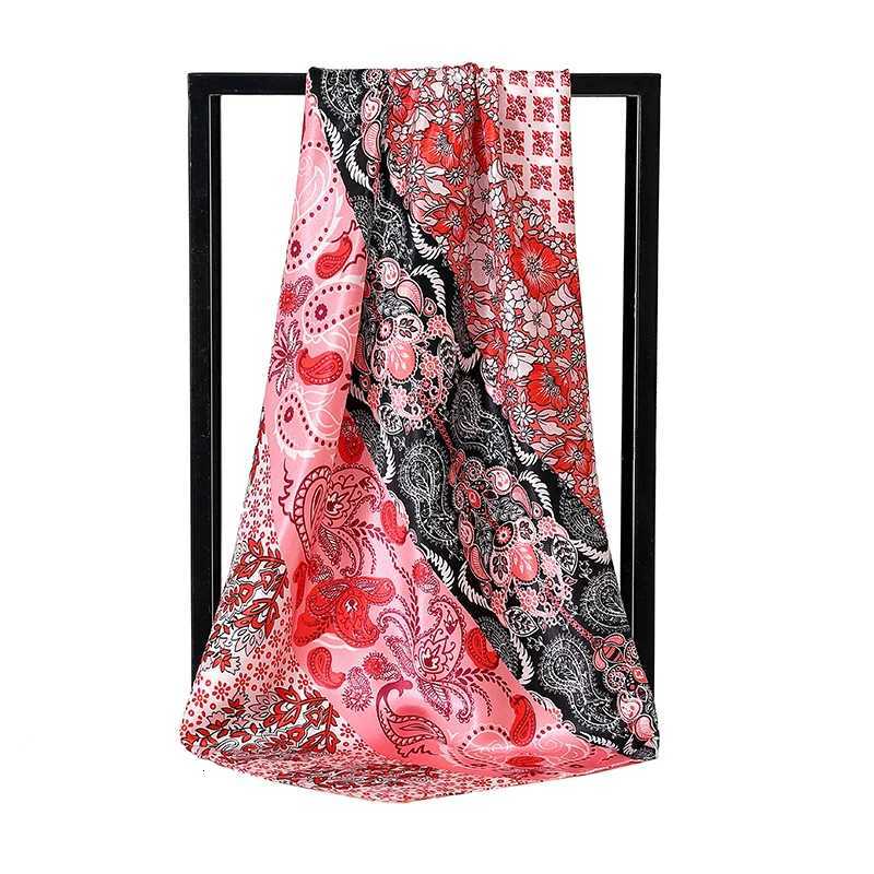 Square Silk Scarves Fashion Wen Hijab Shawls Cashew Flower Print Kerchief Femme Scarf Foard Bandana Beach Pareo 9090cm X260328