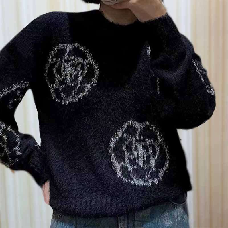 Women's Pullover Sweater, Loose Fit, Round Neck, Black, Long Sleeves, Camellia Sequin Knit Jacquard, Autumn New Model Qipao Hanfu Silk