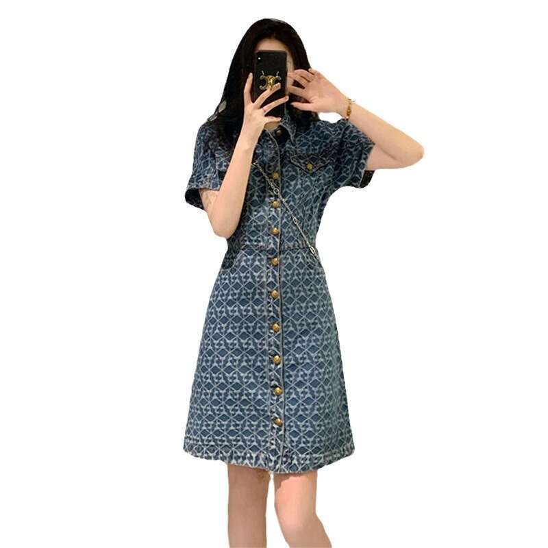 Fashionable Women S Clothing Summer Plus Size Slimming French Style Design Niche Denim Dress Luxury