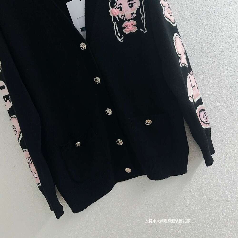 Style High Version Early Autumn New Micro Label Cartoon Jacquard V-Neck Long Sleeve Knitted Cardigan Top Qipao Hanfu Silk
