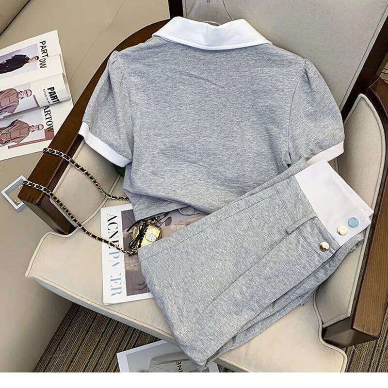 Leisure Women's Spring/Summer New Student Wear Sports And Fashion Wide Leg Pants Two Piece Set