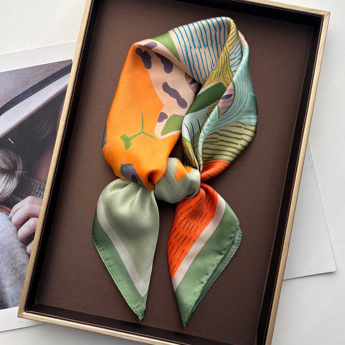 2026 Wen Square Scarf Silk Imitation Cute Cat Cartoon Print Neckerchief Bandana Lady Shawl Scarves Wrap Hair Band Ties X260328