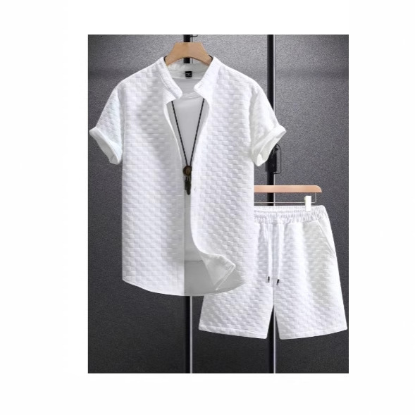 Luxury Brand Designer Clothes New Cross-Border Foreign Trade Men's European And American Summer Jacquard Black And White Solid Color Short-Sleeve