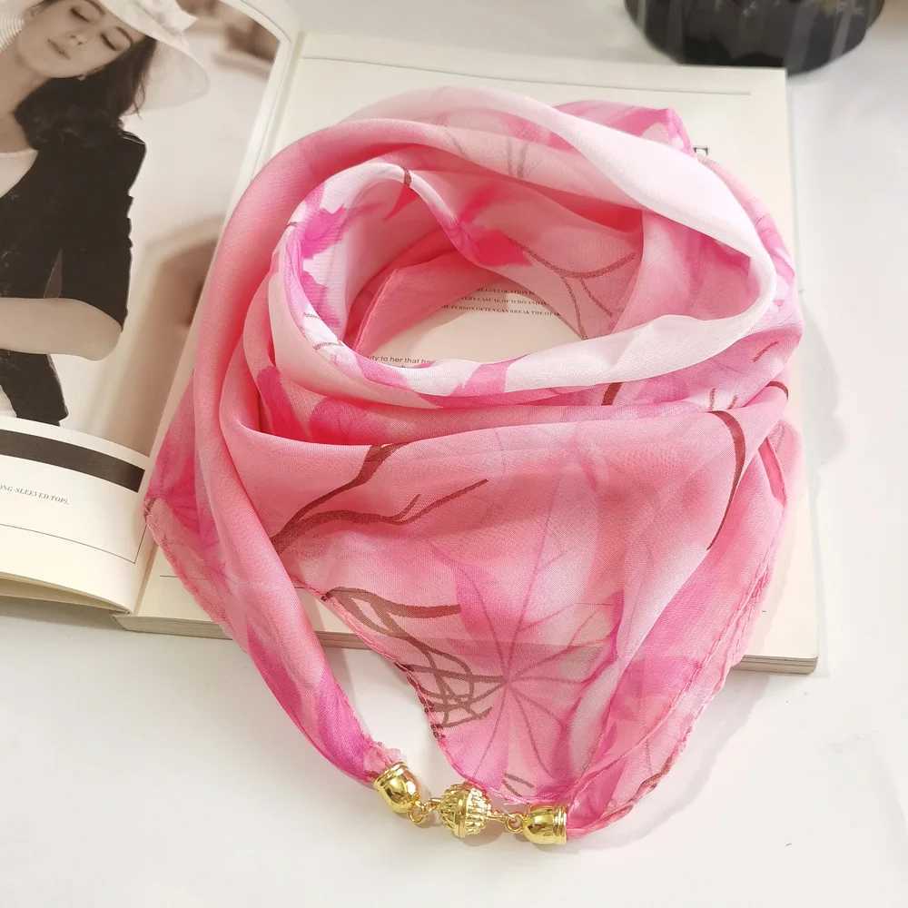 New Fashion Magnetic Buckle Scarf Thin Scarf Decorative Chiffon Square Sunscreen Neck Cover Wens Scarves Party Gift X260328