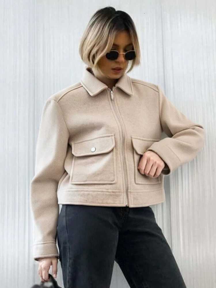 SLTNX Womens Zipper Jacket Coat New Winter Long Sleeve Pocket Outerwear Coat Short Street Elegant Womens JacketT260328