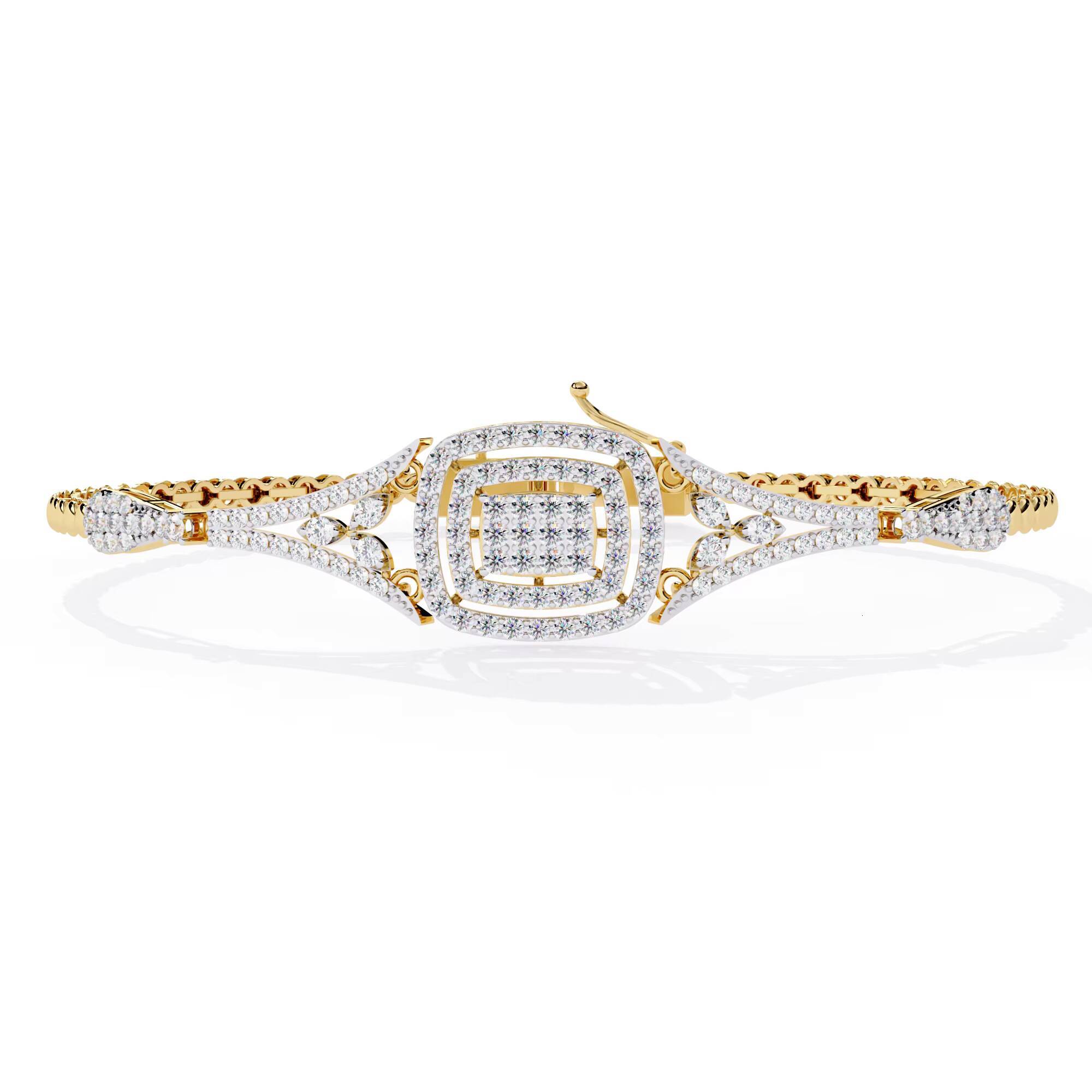 One of a Kind Natural Diamond Bracelet with Lab Grown Stones 14K Gold Plated IGI Certified Exclusive Design Jewelry for Women