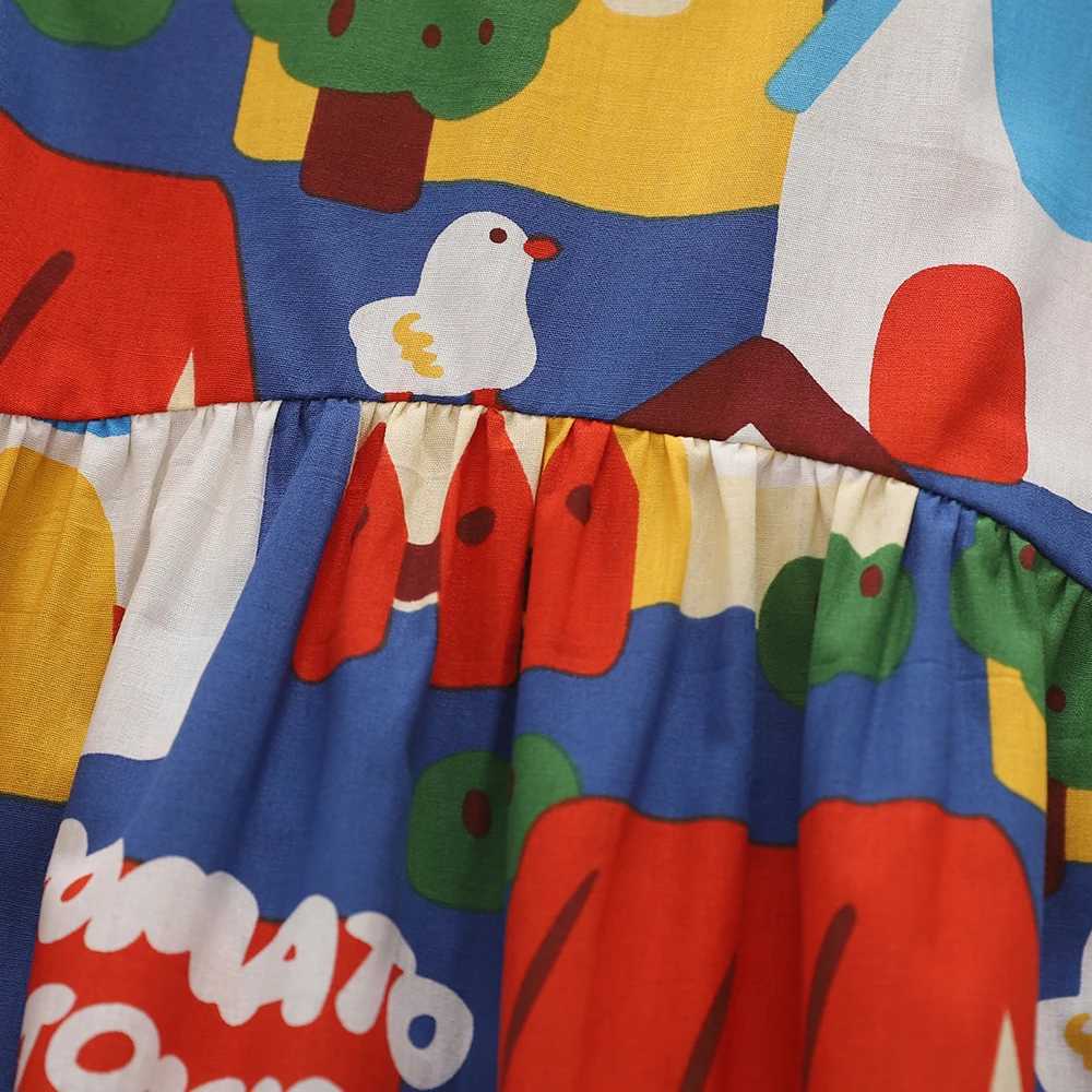 Humor Bear Kids Clothes Girls A-Line Hollow Out Flying Sleeve Graffiti Printing CasualDress Suit ChildrenT260330