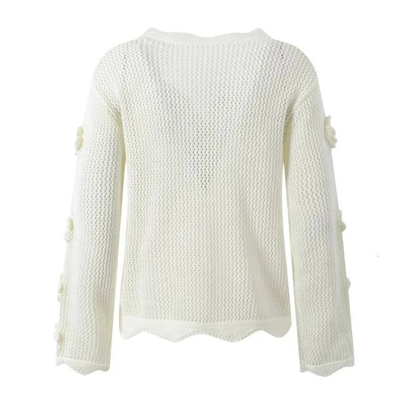 EACA White Flowers Sweet Wisps Empty 2024 Pre-fall Casual Age Reduction All-match V-neck Sweater Jacket