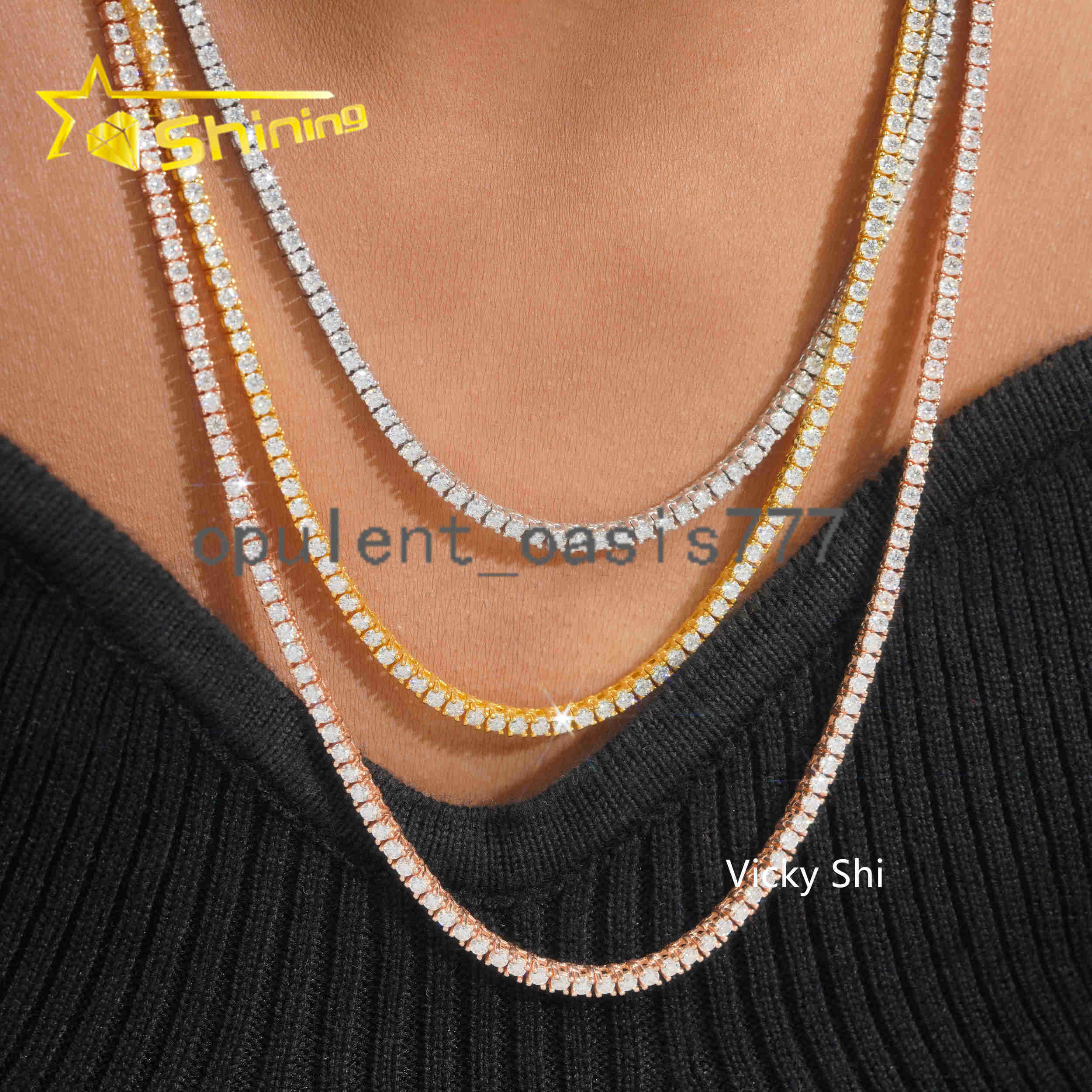 GRA Certificated VVS 2MM Moissanite Tennis Necklace Men Women Fine Jewelry 925 Sterling Silver Moissanite Tennis Chain