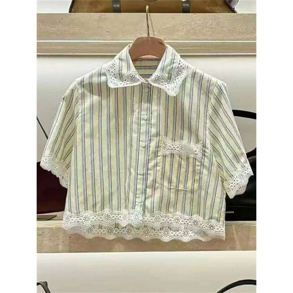 Summer Women Single Breasted Short Top + Drawstring Mini Skirt Female Stripe Embroidery Set Mdng260330