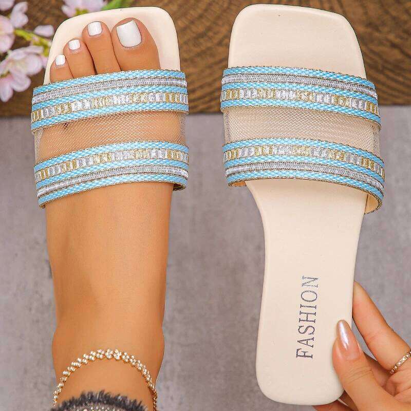 New Women Fashion Flat Bohemian Style Shoes Round Open Toe Sandals Lightweight Beach Slippers Size Slides Woman