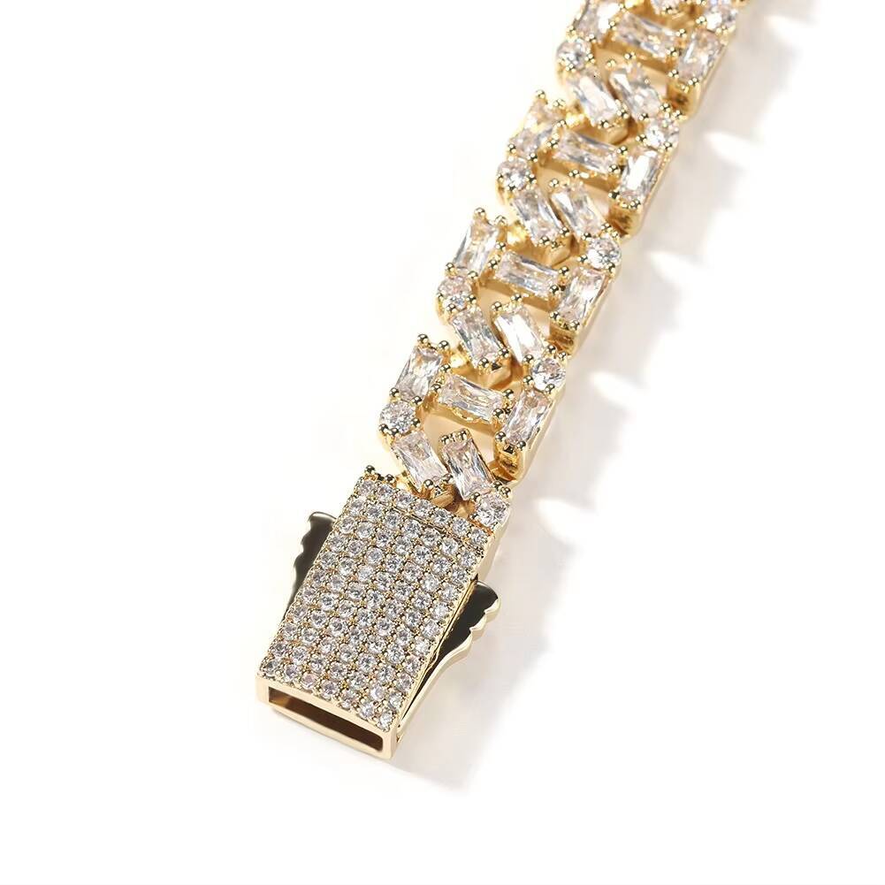 Hot Sale Ins 18K Gold Plated Cuban Bracelet 13mm Cuban Link Chain Iced Out Rectangle CZ Hip Hop Jewelry Men Silver Gold Bracelet