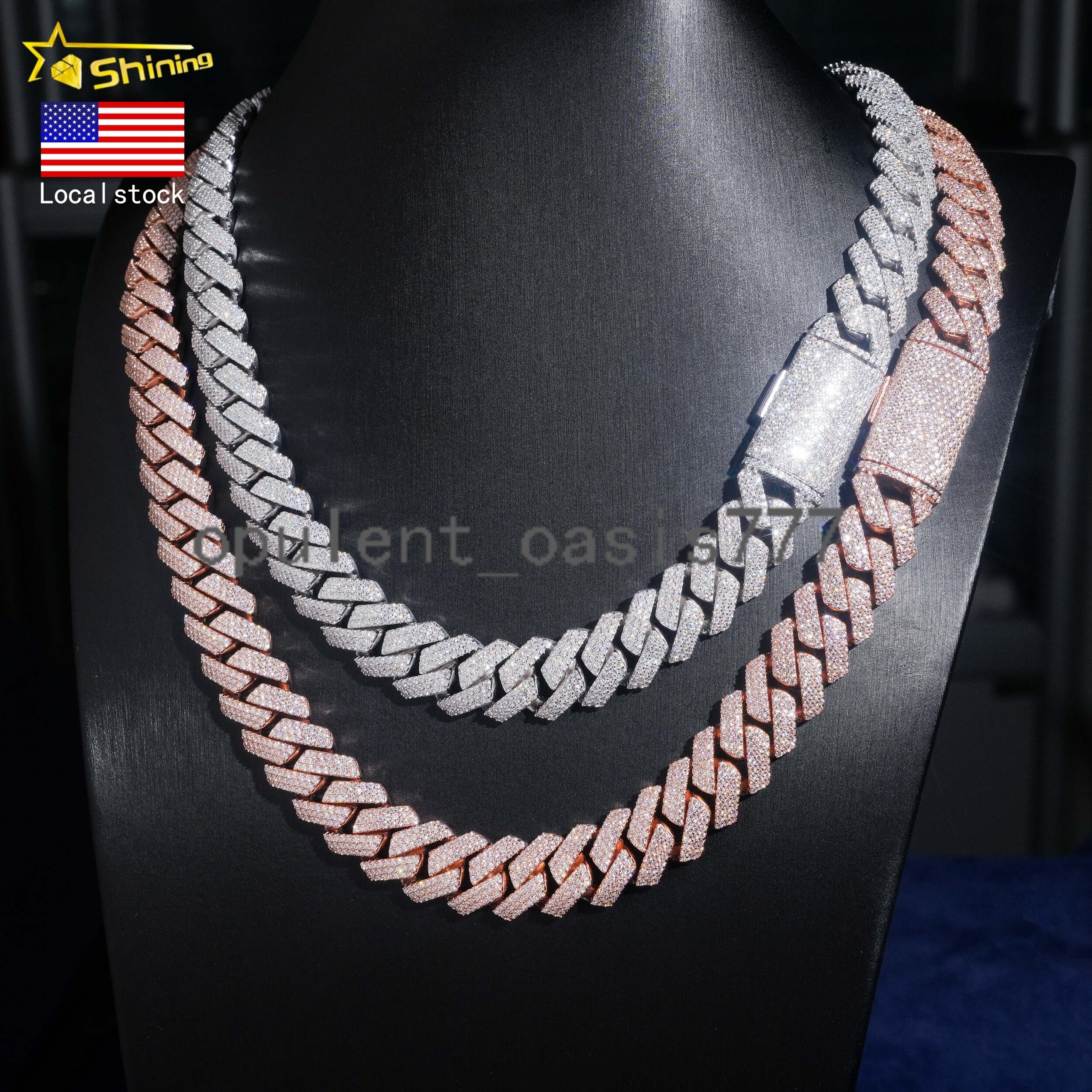USA Warehouse New Stocks Ready to Ship 15mm 925 Solid Silver Hip Hop Jewelry Iced Out VVS Diamond Cuban Link Chain Moissanite