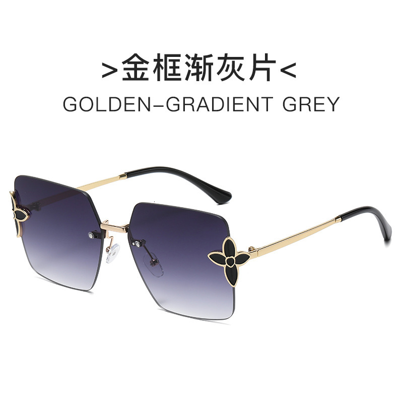 Luxury Brand Designer Sunglasses New Frameless Square Large Frame Sunglasses With Flower And Clover Design, European And American Trendy Fashion Gradi