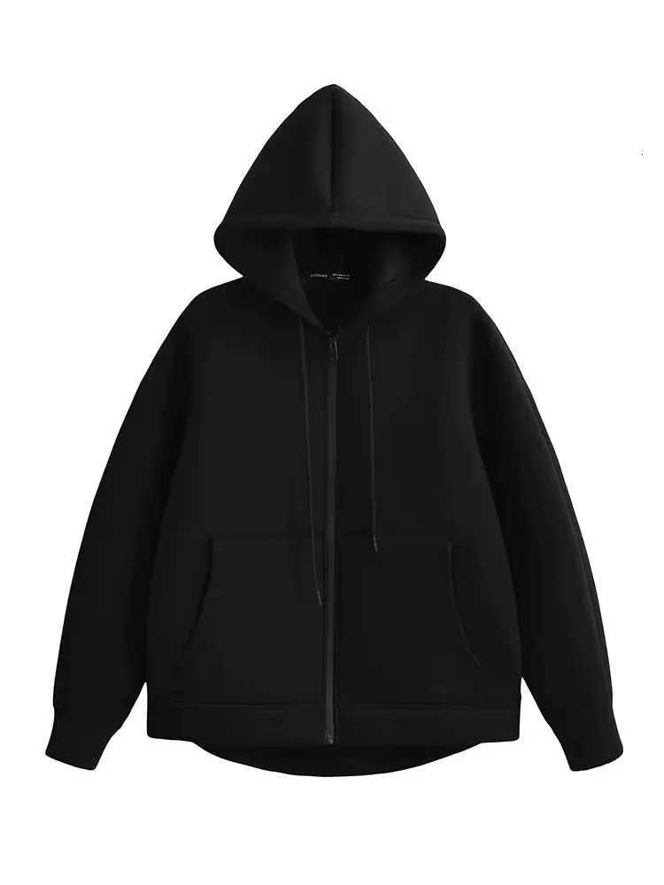 HH Autumn Winter Womens Zipper Hoodie Coat High Street Double Pockets Oversize Jakcet Loose Sweatshirts Outerwear TopT260328
