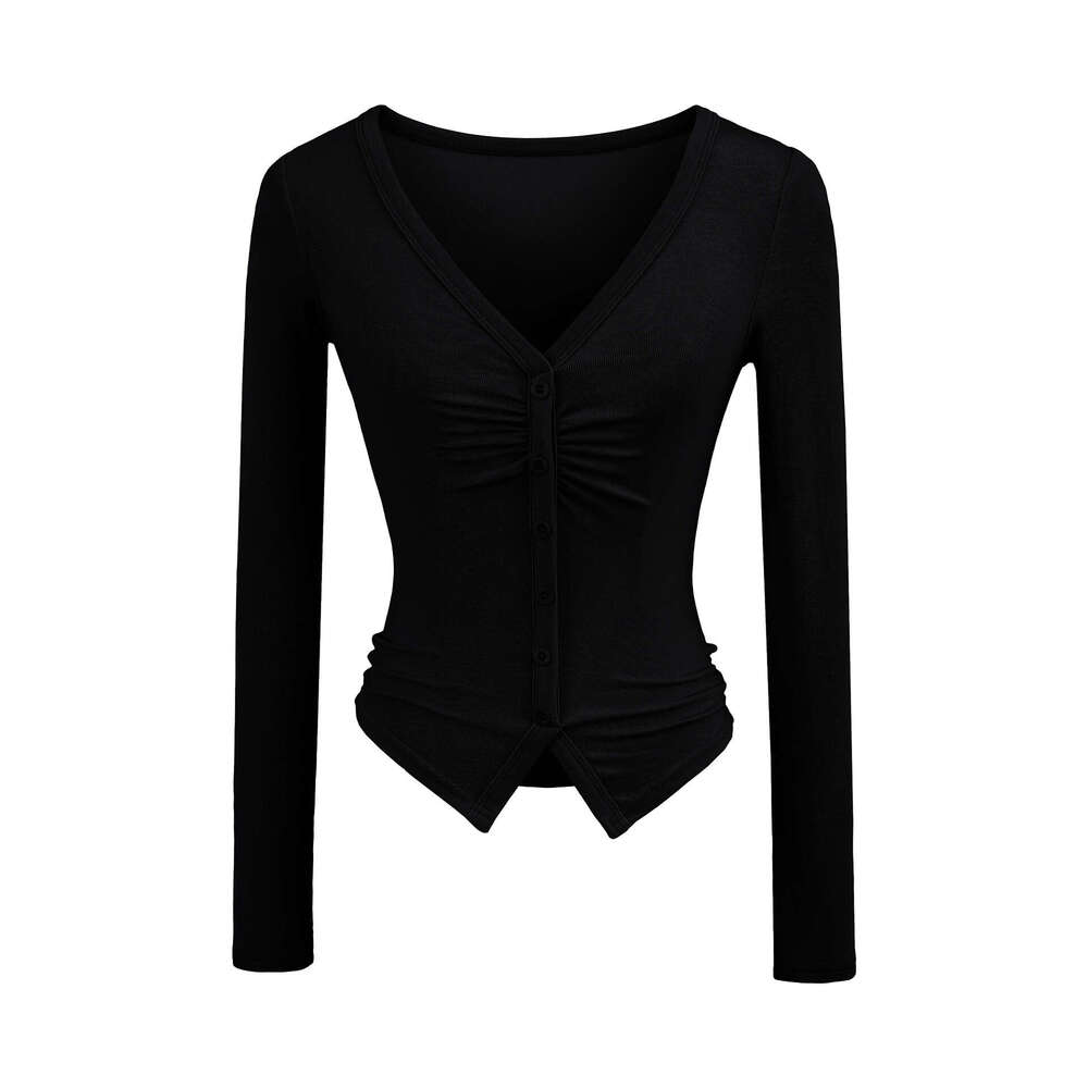 European and American style spicy girl fashion S18 women's V-neck long sleeved T-shirt 2026 new sexy slim basic shirt top