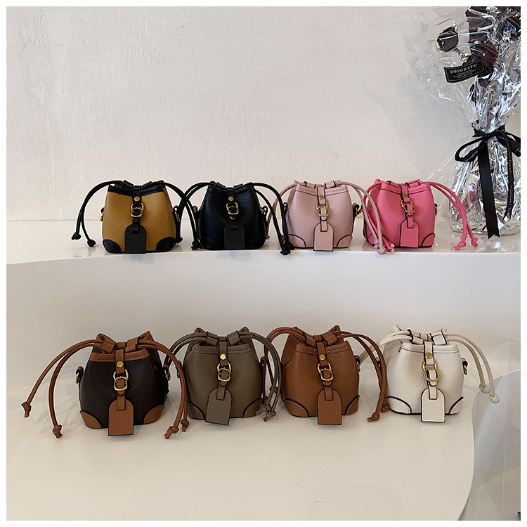 Free Shipping High Value Mini Bucket Bag for Women Pebbled Leather Drawstring Crossbody Purse