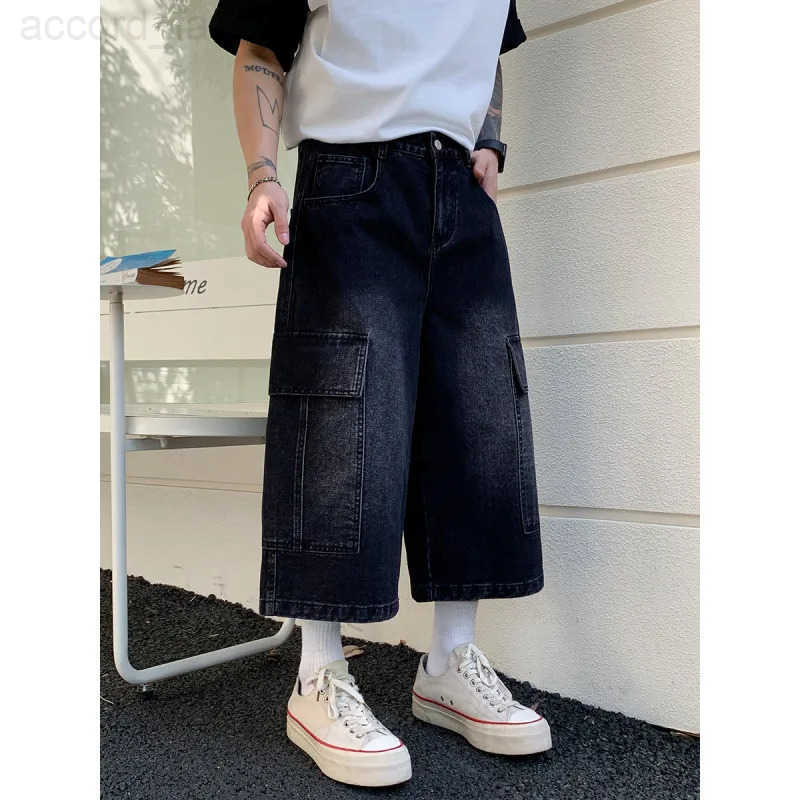 New Mens Cargo Shorts Summer Breathable Cotton Blend Casual Denim 7-Point trousers Minimalist Streetwear Urban Fashion Trousers H260330