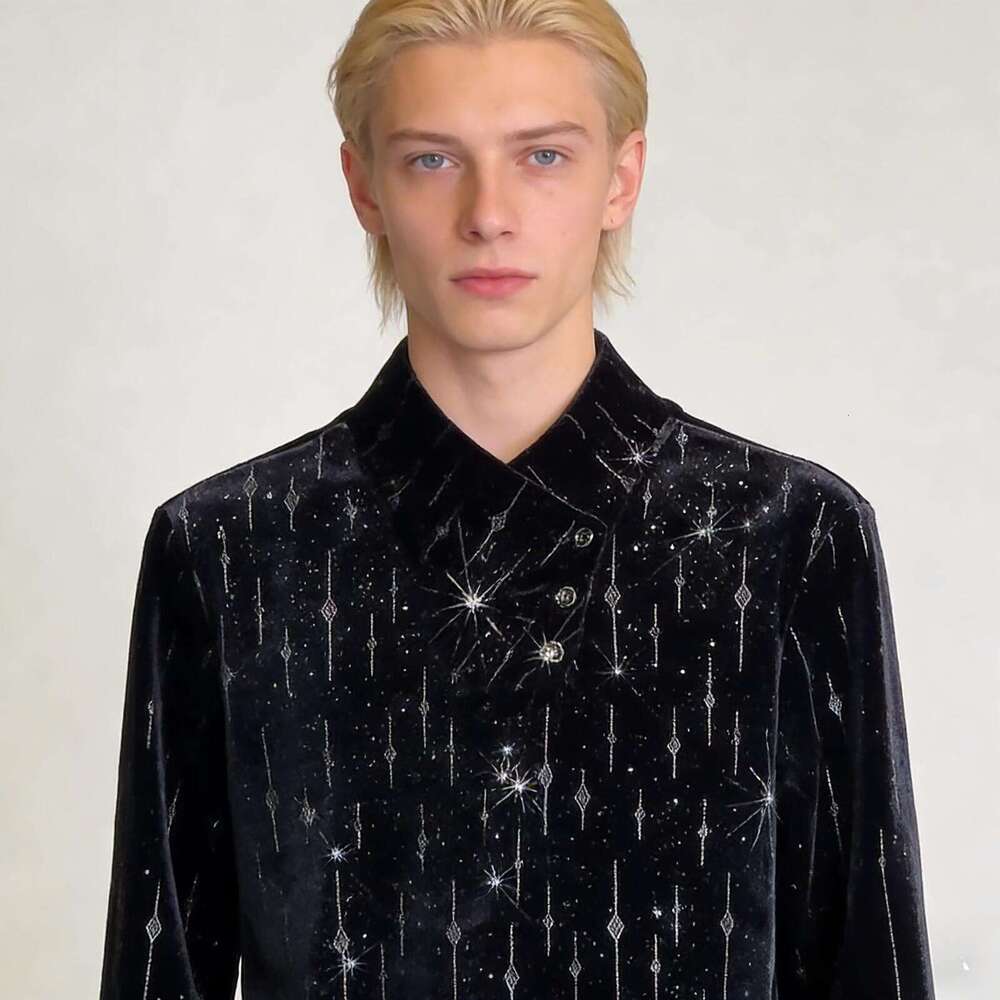 2026 Men's New Autumn/Winter Light Luxury Long Sleeve Fashion Korean Style Trendy Fleece-Lined Slim Fit Warm Base Shirt Luanyun