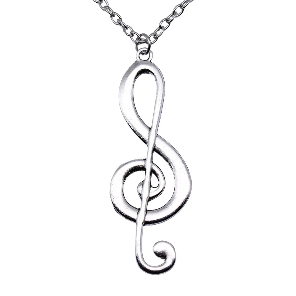 Vintage Antique Silver Plated 61x22mm Big Musical Note Pendant Necklace For Women Men Long Chain Trendy Jewelry Accessories 260327