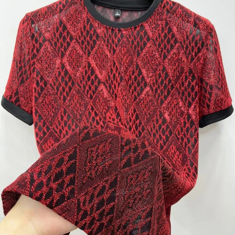 Summer Ice Shreds Quick Drying Ventilation Short Sleeve Men Hollow Net Yarn Printing Loose Round Neck All-match T-shirt 260327