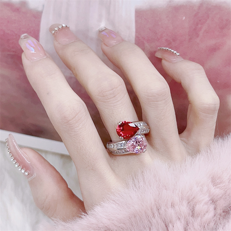 Jewlery Designer For Women Cherry Blossom Pink Zircon Gemstone Ring Women Ins Style, High-End Niche Design, Elegant And Versatile