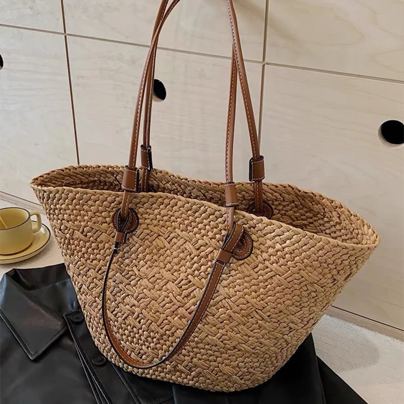 Shoulder Bag Handmade Straw Woven Large Capacity Highquality Basket Bag Summer Beach Vacation Fashion Handbag Forwomen260316