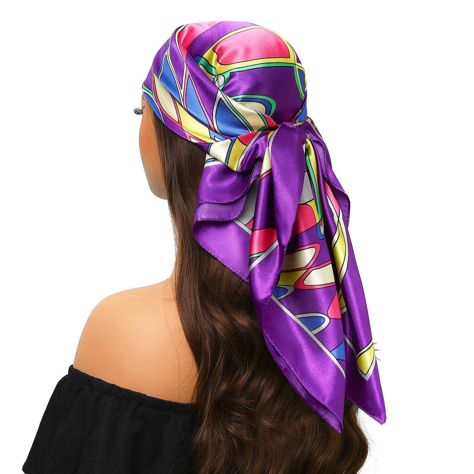 9090cm Silk Scarves Women Print Foulard Satin Square Head Hijab Ladies Luxury Brand Shawl Bandanna Female Muffler chiffen wrap Z260330