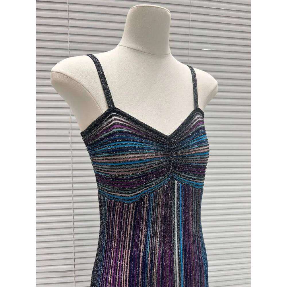 Women's Summer New Fashion Design Color Striped Folded Long With Stylish And Slim Fit Strap Dress Mdng260330