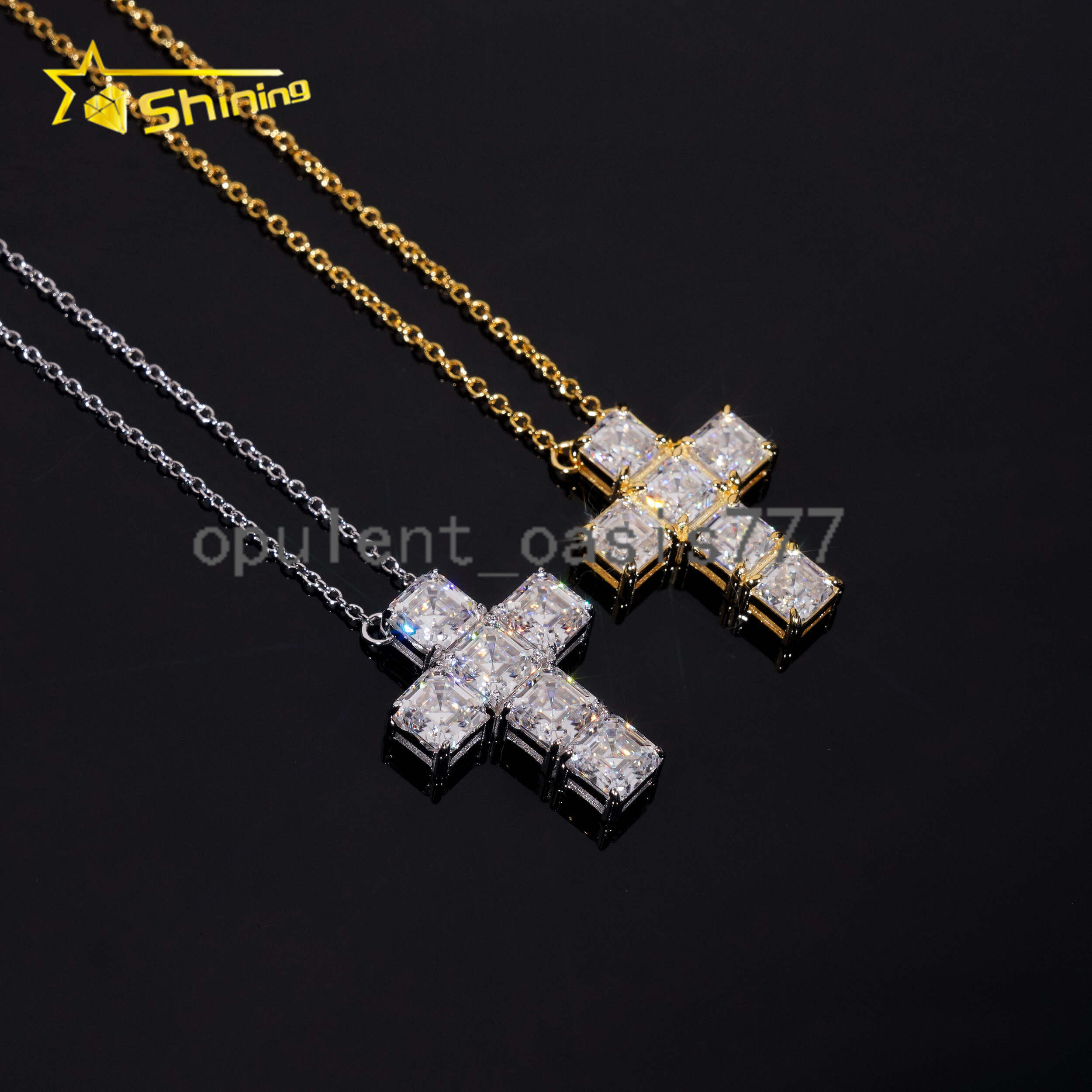 Worldwide Shipping Trendy Cross Pendant Jewelry 925 Sterling Silver Asscher Cut Moissanite Diamond Cross Pendant Necklace