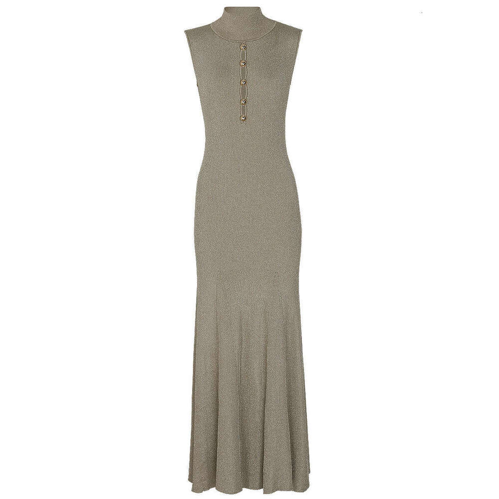 Summer new European and American designer fashionable knitted shiny silk slim fit D7 fashionable sleeveless long skirt