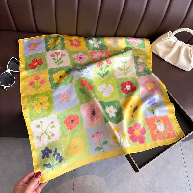 New Bandana Designer Silk Square Scarf Wen Satin Shawl Wrap Hijab Fem Hair Band Wrist Luxury kerchief 7070cm Echarpe X260328