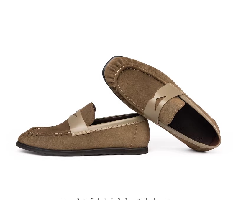 Loafers Men's Genuine Leather Soft Soled Beanie Shoes Slip-On Suede Casual Breathable Leather Shoes Driving Shoes