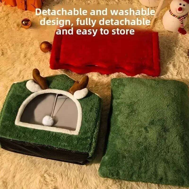 Christmas Nest Warm Soft Plush Multifunctional Dog Bed Thickened Closed Design Removable Cat House Pet Product