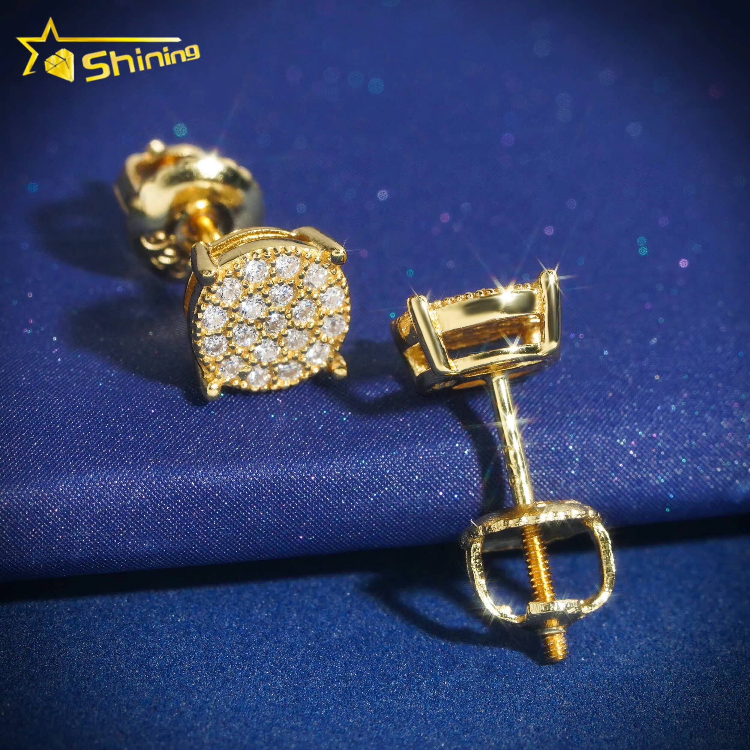 Hot Sale Screw Back 10k Real Gold Hip Hop Lab Grown Diamond Ear Studs Mens Moissanite Earrings