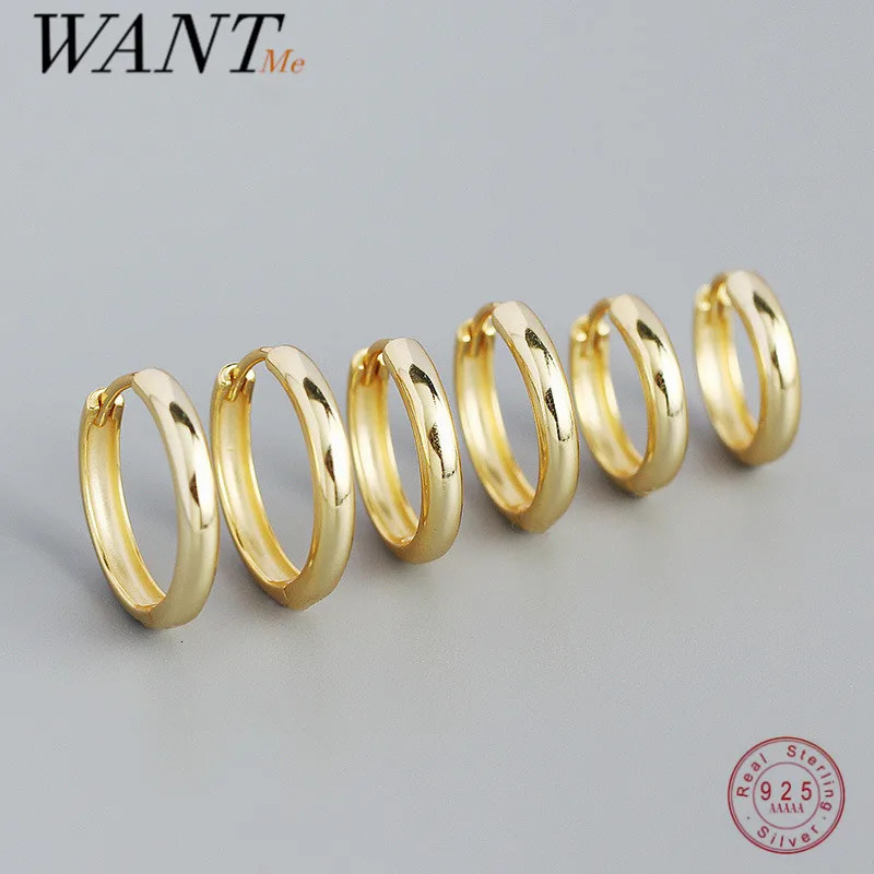 WANEME 925 Sterling Silver Minimalist Glossy Bohemian Hoop Earrings for Women Hip Hop Rock Party Piercing Jewelry Ear Buckles 260323
