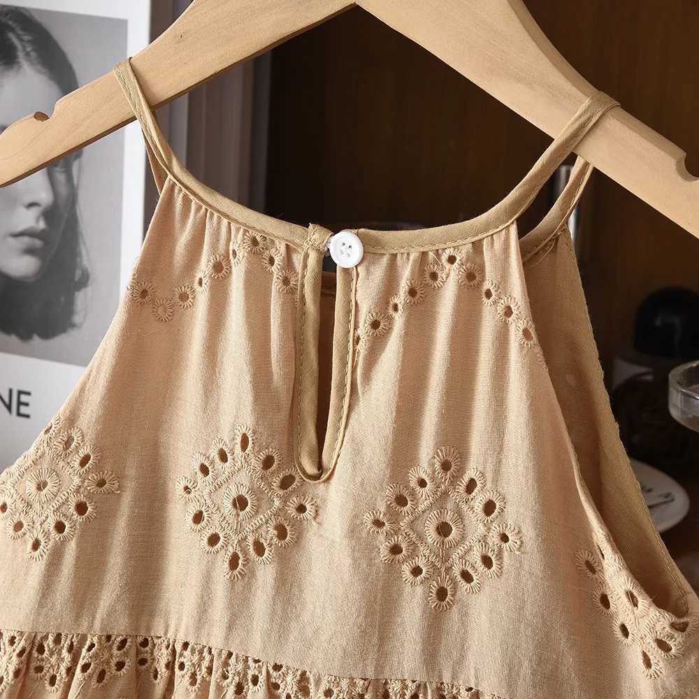 2026 Kids Clothing Korean Dress for Girls Solid Color Lace Hollow-out Suspenders Dresses Plain Cotton Girls Summer ClothesT260330