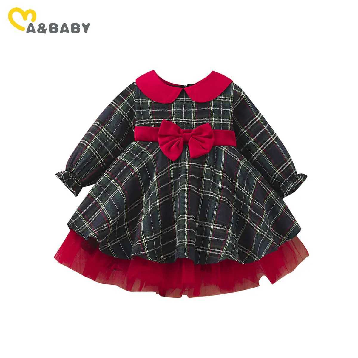 MaBaby 1-7Y Christmas Girls Red Dress Kid Toddler Girl Plaid Bow Tulle Tutu Party Dresses Children New Year Xmas Costumes D01T260330